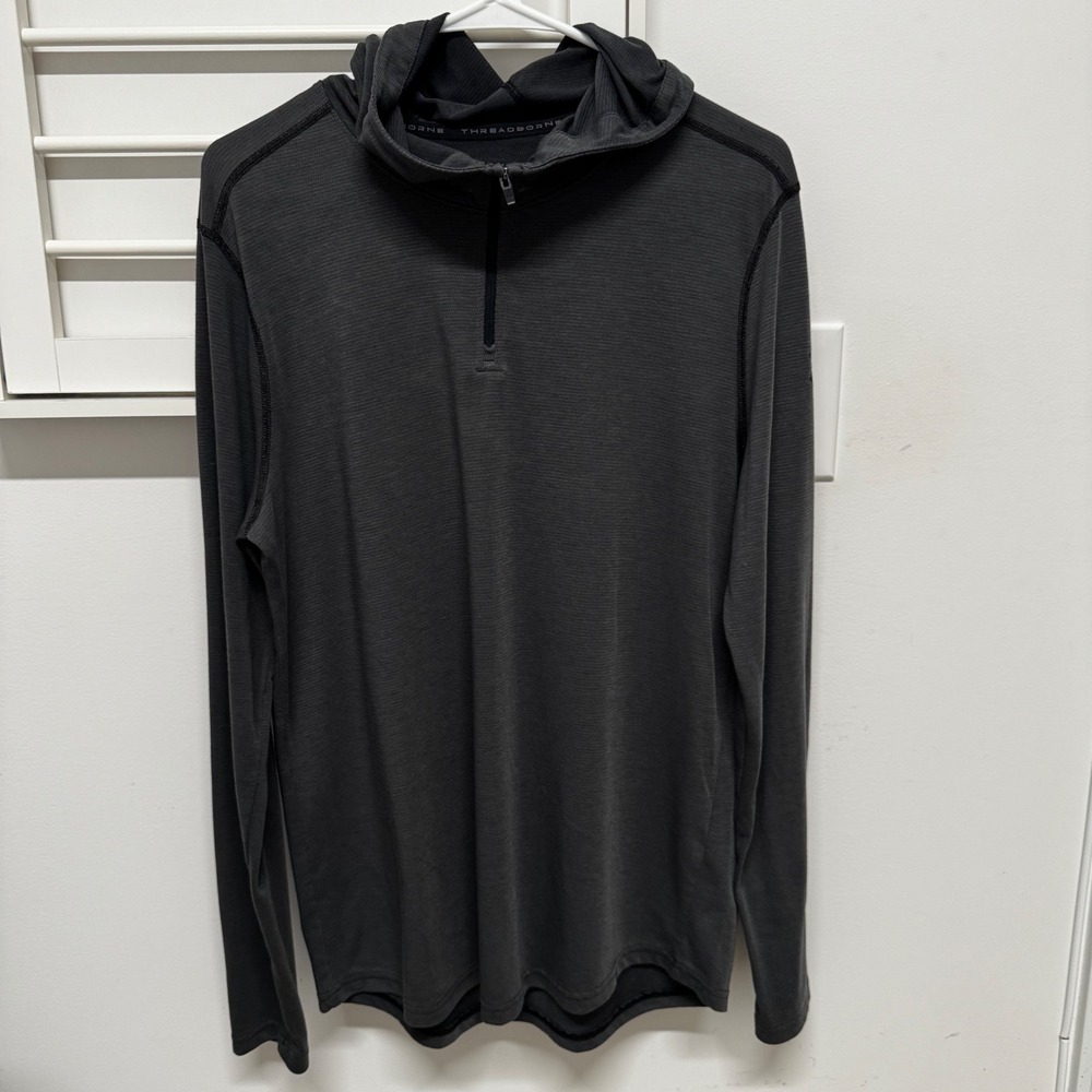 Under Armour Threadborne HeatGear Mens Gray Fitted Quarter Zip Hoodie Large